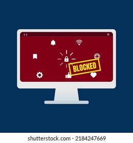 Internet Access Denied Concept On Computer Screen. Network Request Error 404. Caution Sign Of Blocking Website. Vector Illustration