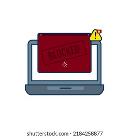 Internet Access Denied Concept On Laptop. Network Request Error 404. Caution Sign Of Blocking Website Isolated On White Background