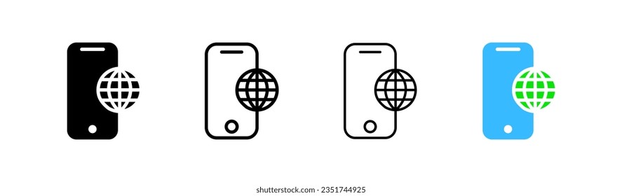 Acceso a Internet. Distintos estilos, colores, smartphone con acceso a Internet. Iconos vectores.