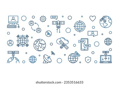 Banner de esquema del concepto del vector del acceso a Internet mediante satélite - Tecnología de la comunicación Ilustración horizontal