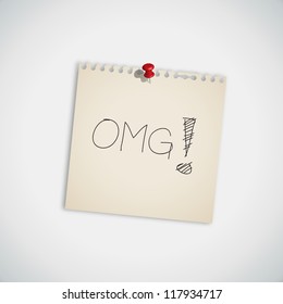 Internet Acronym "OMG"  Oh My God On Sticky Note Vector