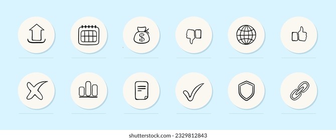 Internet activity line icon. Share, verification, schedule, calendar, planet, download. Pastel color background. Vector line icon