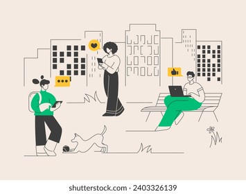 Internet addiction abstract concept vector illustration. Real-life substitution, living online disorder, web addiction, digital addictive behavior, internet overuse, social media abstract metaphor.