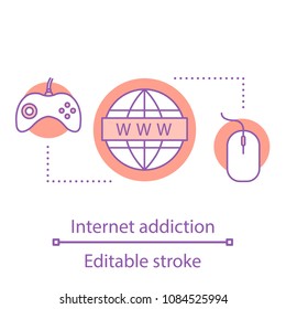 Internet addiction concept icon. Computer games idea thin line illustration. Entertainment. Vector isolated outline drawing. Editable stroke