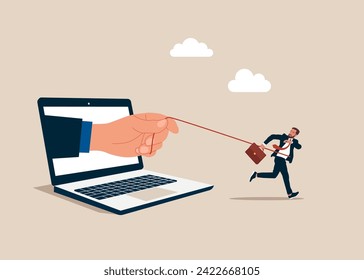 Internet addiction. Freedom from slavery. Flat vector illustration