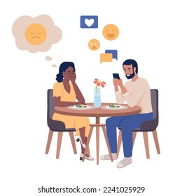 Internet addiction semi flat color vector characters. Editable figures. Full body people on white. Ignoring during date simple cartoon style illustration for web graphic design and animation