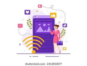 Internet Addiction Vector Illustration with Young People Addicted to Using Devices Such as Laptop or Smartphone in Flat Cartoon Hand Drawn Templates