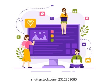 Internet Addiction Vector Illustration with Young People Addicted to Using Devices Such as Laptop or Smartphone in Flat Cartoon Hand Drawn Templates