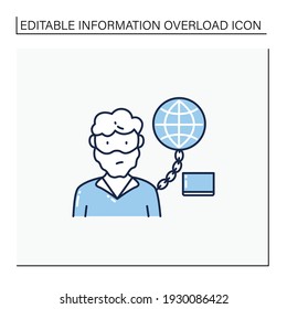Icono de línea de adición de Internet. Dependencia excesiva o mal controlada con respecto al uso de computadoras e internet. Concepto de sobrecarga de información. Ilustración vectorial aislada.Icono editable