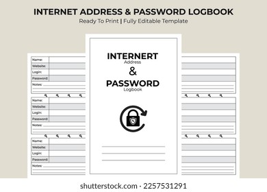 Internet address and password logbook