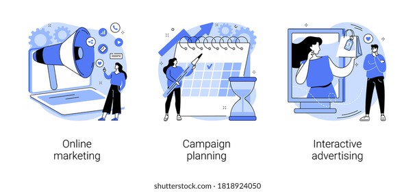 Internet Advertising Abstract Concept Vector Illustration Set. Online Marketing, Campaign Planning, Interactive Advertising, Digital Strategy, SEO Optimization, Customer Analytics Abstract Metaphor.