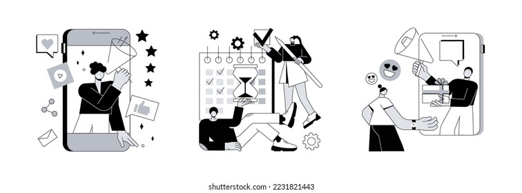Internet advertising abstract concept vector illustration set. Online marketing, campaign planning, interactive advertising, digital strategy, SEO optimization, customer analytics abstract metaphor.