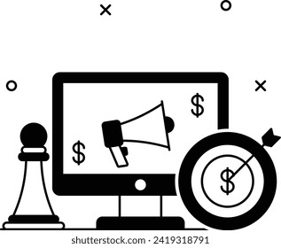 Internet Advertising Assessment Vector Icon Design, Commercial strategy Symbol, Market outreach Sign, oversight and operational control Stock illustration, Interactive Marketing Tactics Concept