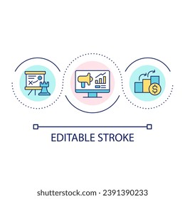 Internet advertising strategy loop concept icon. Increase company profit. Online sales abstract idea thin line illustration. Isolated outline drawing. Editable stroke