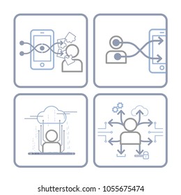 Internet affects human behaviors and almost everythings we do. Editable strokes, outline icon set. Vector illustration.