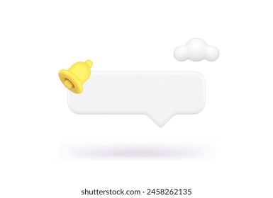 Internet alert notification quick tips empty bar speech bubble ring bell 3d icon realistic vector illustration. Cyberspace interface message notice communication copy space social network technology