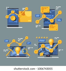 Internet app of cryptocurrency mining icons set. Flat set of 4 app of cryptocurrency mining vector icons for web on gray background.
