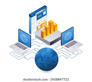 Internet application developer technology infographic 3d illustration flat isometric