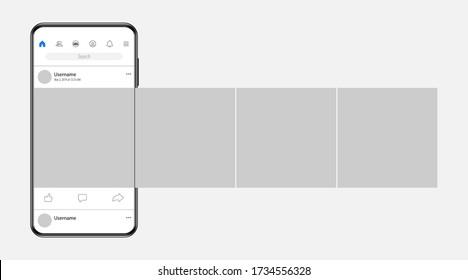 Internet application on the screen of a real smartphone. Post carousel on social media. Vector illustration.  - Shutterstock ID 1734556328