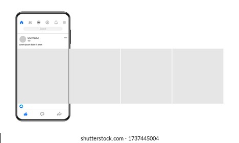 Internet application on the screen of a real smartphone. Post carousel on popular social networks. Vector illustration. - Shutterstock ID 1737445004
