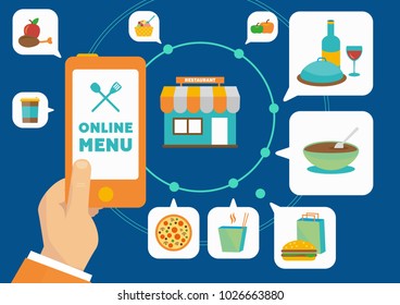 Internet application for ordering different food online from restaurant menu vector illustration.