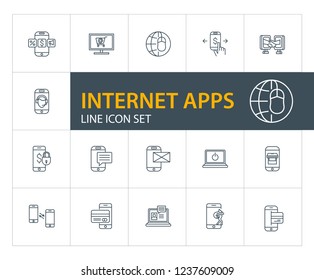 Internet apps line icon set. Interview, presentation, workplace. Electronics concept. Can be used for topics like online payment, chatting, shopping, phishing