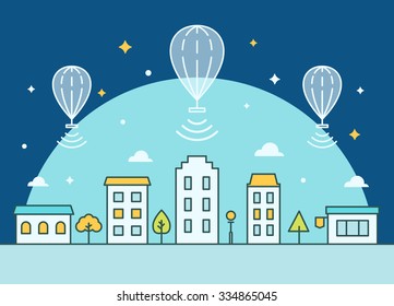 Internet Balloons Floating Above The Town. Providing Access Illustration