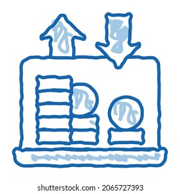 Internet Bank Laptop Coin sketch icon vector. Hand drawn blue doodle line art isolated symbol illustration