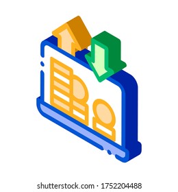 Internet Bank Laptop Coin vector isometric sign. color isolated symbol illustration