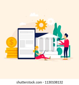 Internet bank, online payment, balance, bank, money.  Flat style vector illustration.