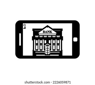 Internet bank sign. Online bank icon. Banking services online. Gadget and bank building