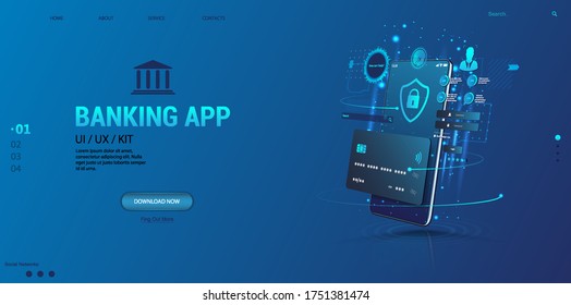 Internet banking app. Mobile phone payment with NFC technology and High level payment security. Wireless cash transaction technology and money storage. Wallet with cards UI App and E-payment. Vector - Shutterstock ID 1751381474