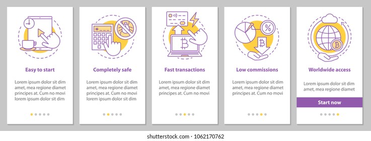 Internet banking app onboarding mobile app page screen with linear concepts. Credit card transactions graphic instructions. UX, UI, GUI vector template with illustrations