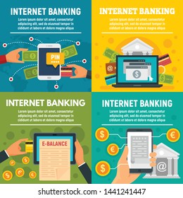 Internet banking banner set. Flat illustration of internet banking vector banner set for web design