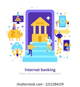 Internet banking composition with electronic finance operations on white background flat vector illustration