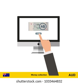 Internet banking concept.  Australian dollar banknote. Transferring Money vector illustration
