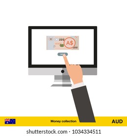 Internet banking concept.  Australian dollar banknote. Transferring Money vector illustration