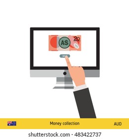 Internet banking concept. Australian Dollar banknote. Transferring Money vector illustration