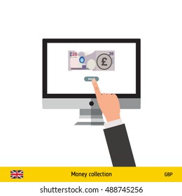 Internet banking concept. British Pound banknote. Transferring Money vector illustration