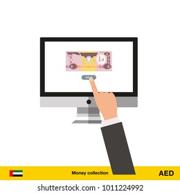 Internet banking concept. Dirham banknote. Transferring Money vector illustration