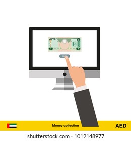 Internet banking concept. Dirham banknote. Transferring Money vector illustration