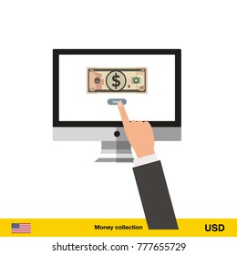 Internet banking concept. Dollar banknote. Transferring Money vector illustration