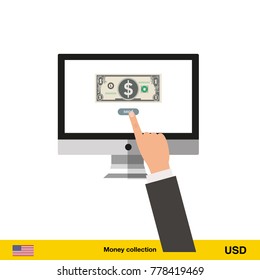 Internet banking concept. Dollar banknote. Transferring Money vector illustration