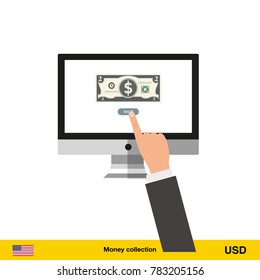 Internet banking concept. Dollar banknote. Transferring Money vector illustration