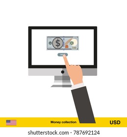 Internet banking concept. Dollar banknote. Transferring Money vector illustration