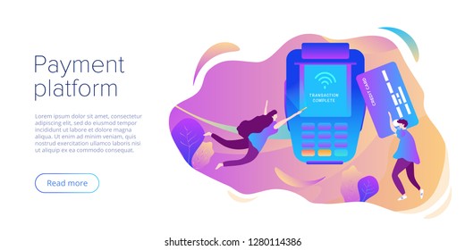 Internet banking concept in flat vector design. Digital payment or online money transfer service. POS digital transaction concept. Website banner or webpage layout template.