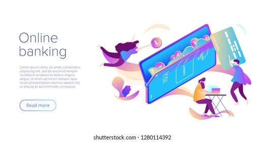 Internet banking concept in flat vector design. Digital payment or online money transfer service. Digital transaction concept via smartphoe wallet. Website banner or webpage layout template.