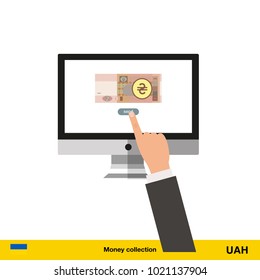Internet banking concept.  hryvnia banknote. Transferring Money vector illustration