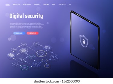 Internet banking concept. Isometric mobile banner. Online payment, security transaction via credit card. Wireless pay. Digital technology transfer pay.