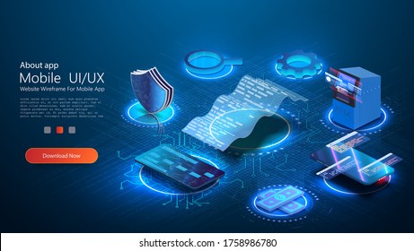 Internet banking concept in isometric vector illustration. Digital payment or online money transfer service. Invoice banner. Security  future mobile payment concept. Flat isometric vector illustration